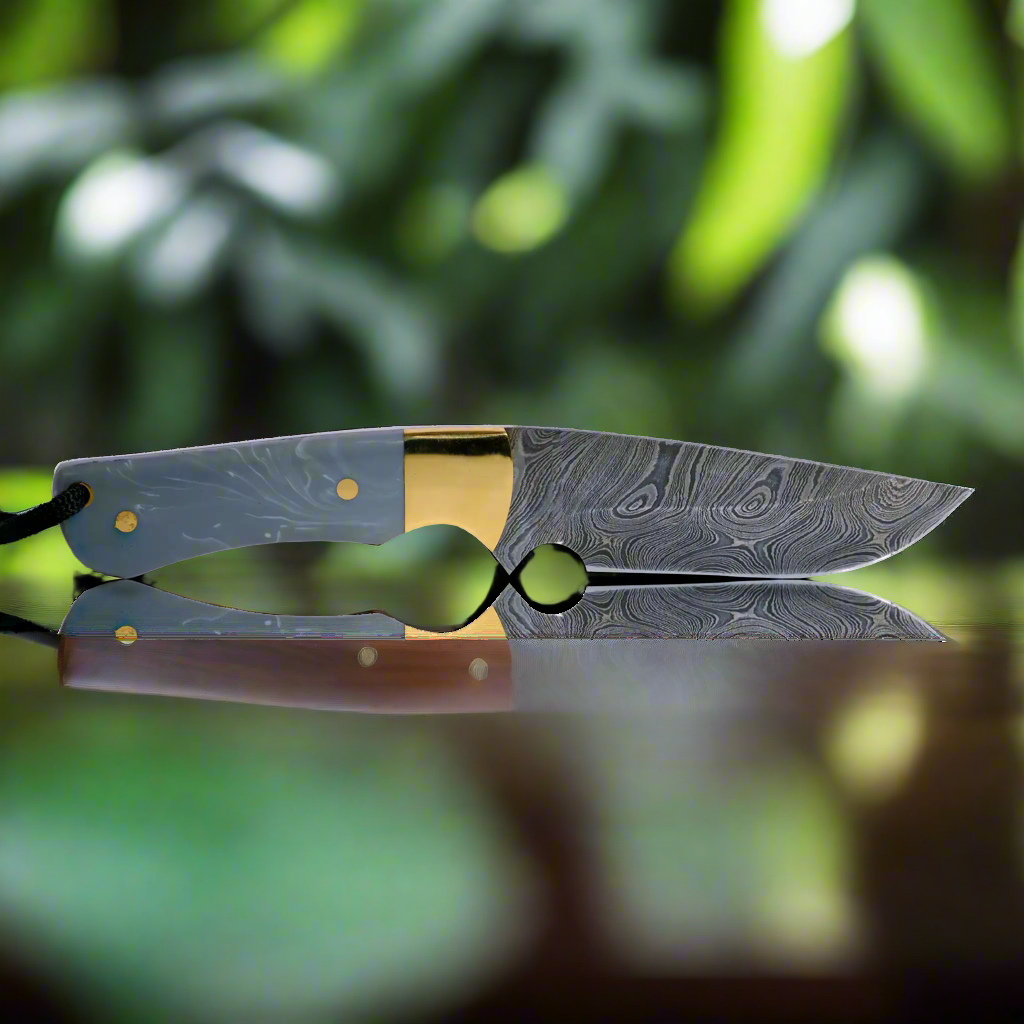 Original Kaito Damascus Steel Skinner Knife 4 inch blade with Premium Leather Sheath-1