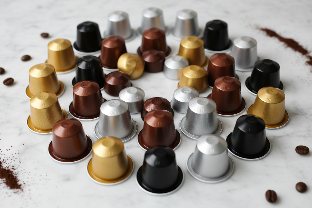 Colorful coffee capsules variety